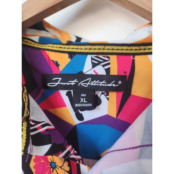 Just Attitude multicolor japanese samurai print short sleeve button up shirt XL - Picture 3 of 4